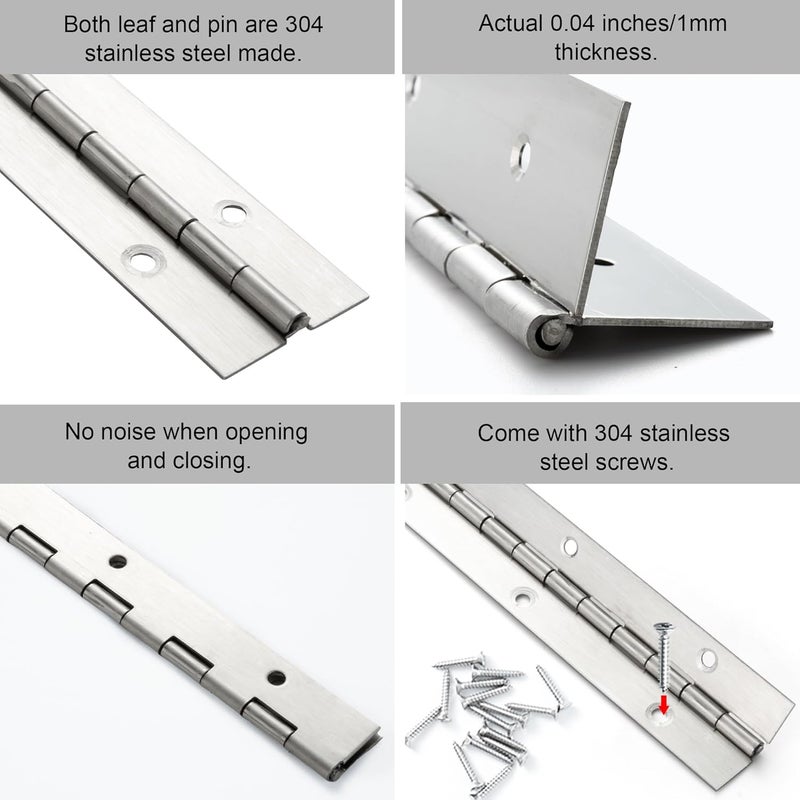 FVSEC 2 Pack Piano Hinge 24 Inch x 1.2 Inch Heavy Duty Continuous Hinge with Holes for Cabinets Boat Marine Door, 304 Stainless Steel Piano Hinge 0.04" Leaf Thickness 1.2'' Open Width - Image 4
